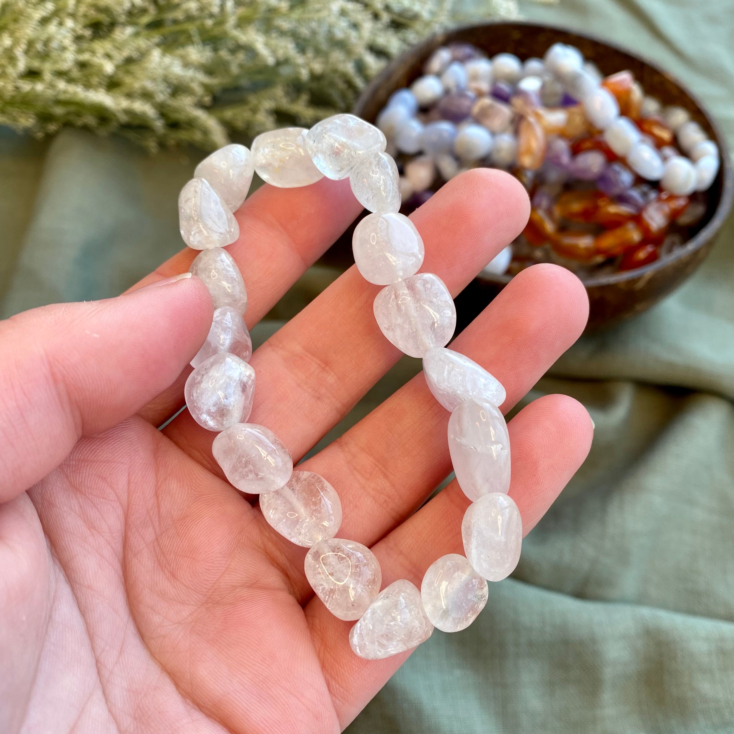 Pure Clear Quartz Natural Stone Bracelet With Magsnap For Men
